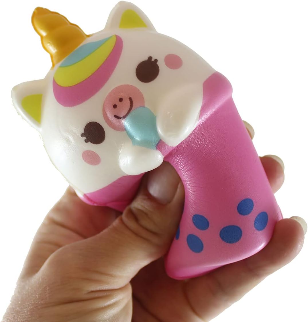 Set of 3 - 4" Animal Drinking Bubble Drink Cute Micro Slow Rise Squishy Toys - Memory Foam Party Favors, Prizes, OT Cow, Alpaca, Cat, Corgi, Bear, Unicorn (Set of 3 Random Animals)