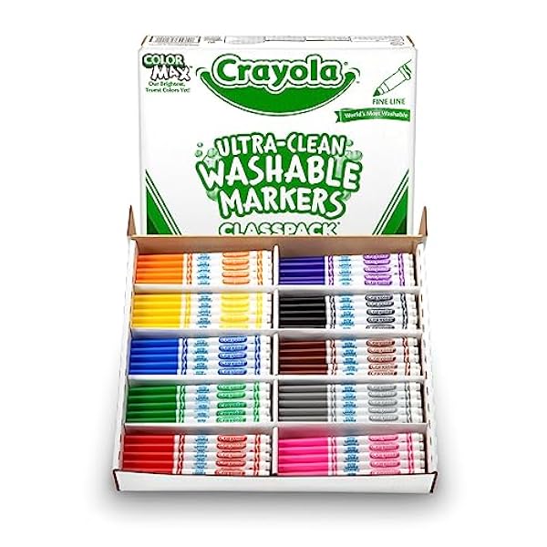 Crayola BIN588211 Ultra-Clean Washable Markers Classpack, Fine Line, 10 Colors, Pack of 200