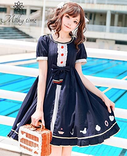 Amazon Co Jp Milky Time ネイビーマリン ゴスロリ ワンピース レディース レースアップ チュール サマーワンピース マリンスタイル ハロウィン 服 ファッション小物