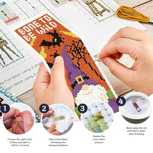 Image of ACRNIGHEET 6PCS Cross Stitch Bookmark Kit (Halloween Dwarf Pattern)