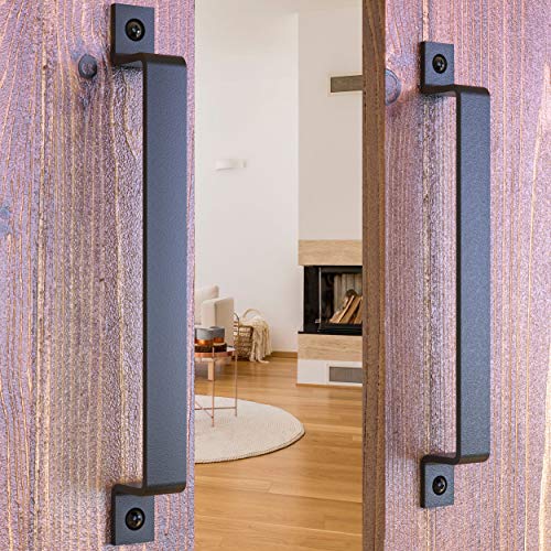Image of 2-Pack 12 Inch Straight Bar Barn Door Handle - Black Cast Iron Pull for Sliding Doors, Gates, Sheds, Fences, Closets - Indoor Outdoor Farmhouse Hardware