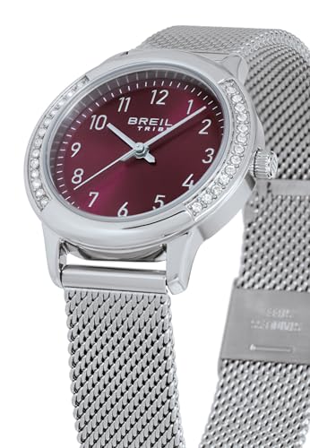 Breil, Collezione Eye To Eye, Orologio Donna Solo Tempo In Acciaio Lucido, Bracciale In Maglia Mesh, Quadrante Con Effetto Sunray, Lunetta Con Pavè Di Cristalli, Cassa 30Mm - 4