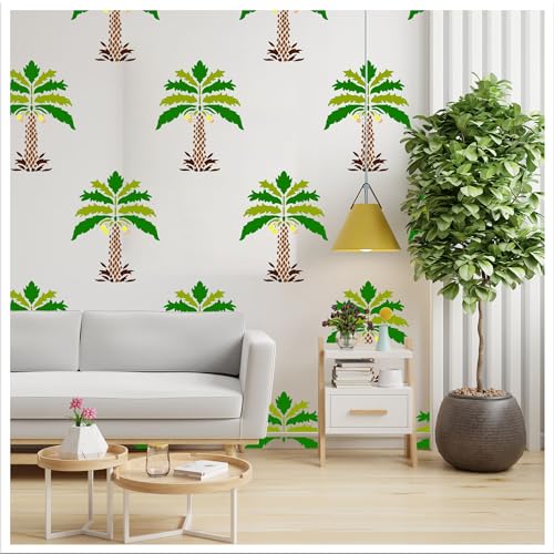 Image of Kayra Decor Palm Tree Wall Stencils for Wall Painting - Pack of 1, Sheet Size 24 x 36 inch /Design for Wall Painting 21 x 33 inch - Large