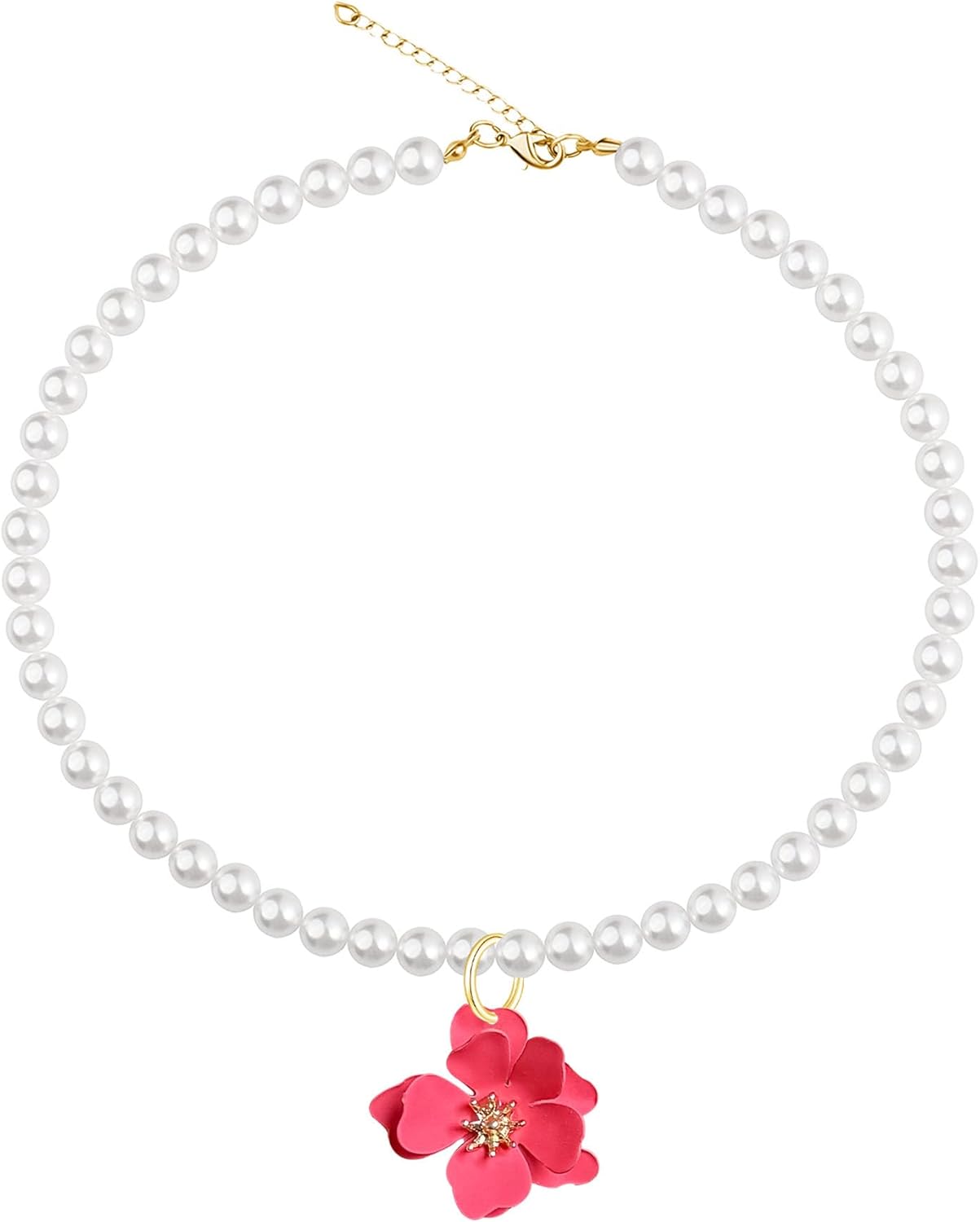 Anmpab Pearl Flower Necklace for Women Pearl Floral Pendant Necklace Adjustable Chain Jewelry for Her Mother Wife Anniversary