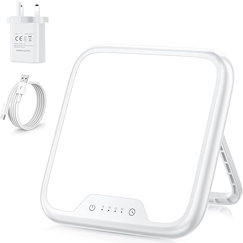 SAD Lamp 10,000 Lux, Daylight Lamp with Memory Function & 4 Timer Settings, Stepless Brightness, Portable UV Free Therapy Lights Lamp Sun for Home/Office