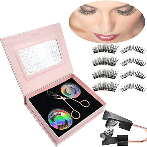 2Pair Magnetic Eyelashes without Eyeliner, Reusable Magnetic Eyelash Kit Dual Magnetic Eyelashes Dual Magnetic Lashes, Magnetic Eyelashes Natural Look (Natural and Bushy)