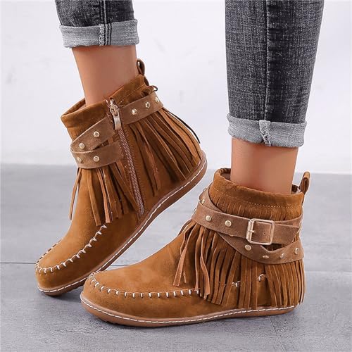 Lausiuoe Boots For Women Ankle Booties Classic Fringe Western Cowboy Casual Dressy Short Booties Fashion Biker Boots 20252