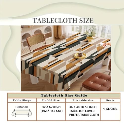 Image of DARSHANAM WORLD Mid-Century Modern Geometric 4 Seater Tablecloth - Waterproof & Spill-Proof Fabric, Abstract Pattern Design, Washable Decorative Table Cover for Dining Room, Kitchen. (Yellow Texture)