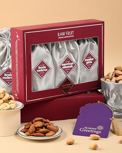 Image of Hyperfoods Elegant Designer Box with Cashews Almonds Pistachios 300 Grams Pack of 3 Dry Fruits Festival Gift Hampers Gifting Collection for Any Occasion DryFruit Gift Hamper