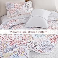 WONGS BEDDING King Quilt Set, 3 Pcs Red Blue Floral Bedspread Coverlet — image 6