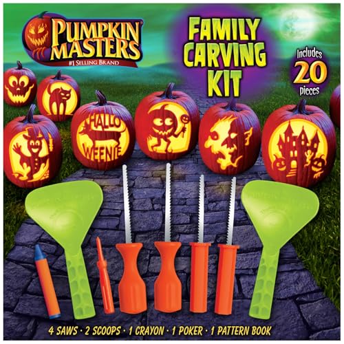 Pumpkin Masters Halloween Pumpkin Carving Kit – 4 Safe Tools & 12 Stencil Patterns – Create Fun...