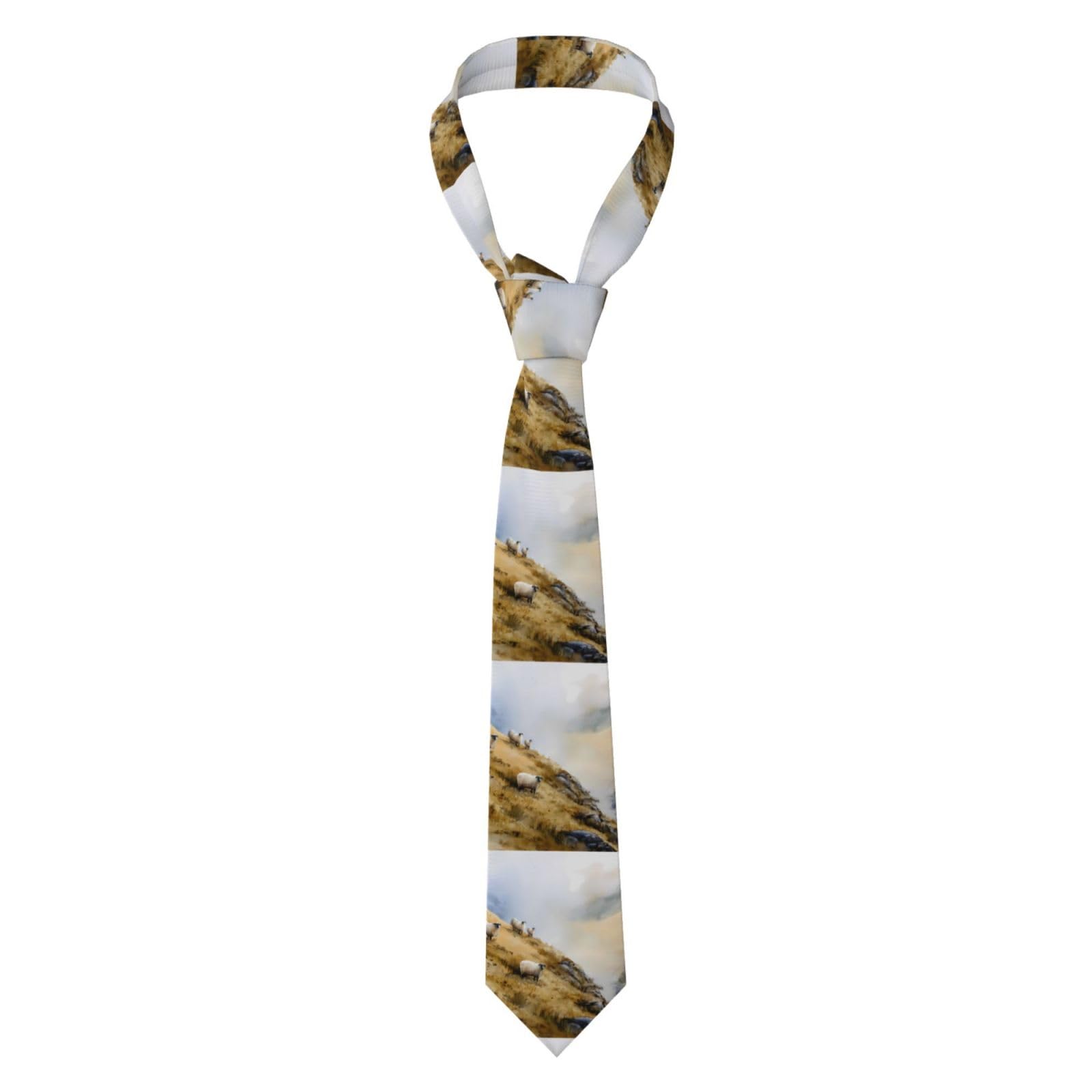 Whjdpp Men's Black Necktie Tie Sheep On The Hillside Prints Soft And Comfortable Non-Deforming For Business Daily Life Work Birthday Wedding Party Banquet