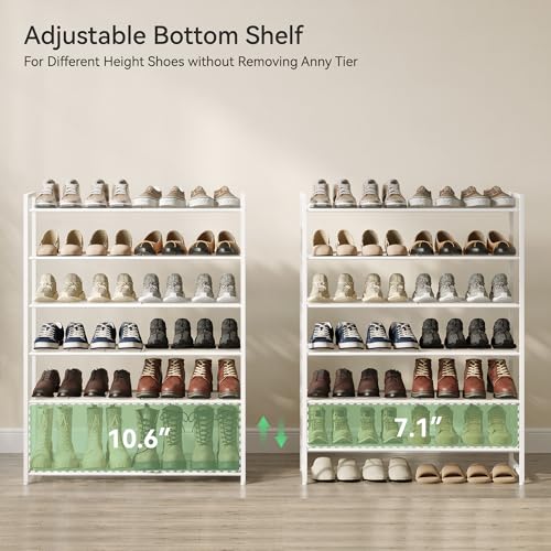 Image of Nunsino Shoe Rack, Metal Shoe Organizer, 6 Tier Garage Shoe Rack Max Holds 30 Pairs,Shoe Storage Shelf for Closet,Entryway,White
