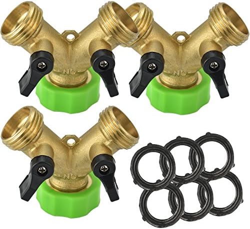 OurRich Garden Hose Splitter Brass 2 Way Water Hose Connector / 6 Extra Rubbers / 3units