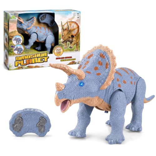 Liberty Imports RC Walking Triceratops Dinosaur Toy with Lights and Sounds
