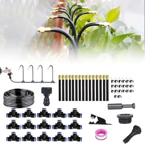 Brumisateur Terrasse Exterieur,Système de Brumisation,Kit d’Irrigation Système de Brumisateur Extérieur 15M avec 15 Direction Réglable Buses,Kit de Tuyau...