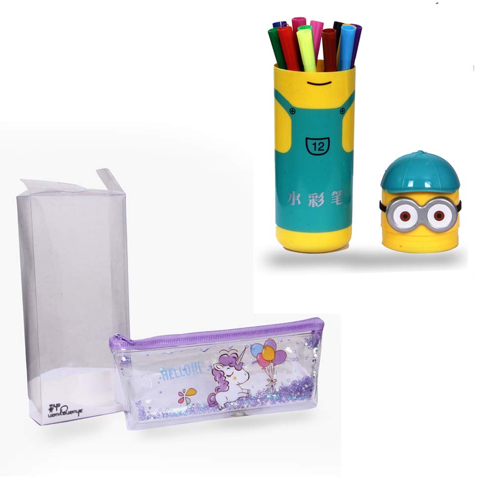 Minions case Multi-Colours Sketch Pens with Unicorn Pencil Pouch Combo of 2 by AE