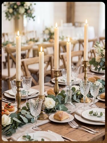 Image of Funtery 48 Pcs Flameless LED Taper Candles Battery Operated Candles Bulk Realistic LED Candlesticks Flickering for Wedding Church Party Home Decor(Ivory,10 Inch,Artistic Style)