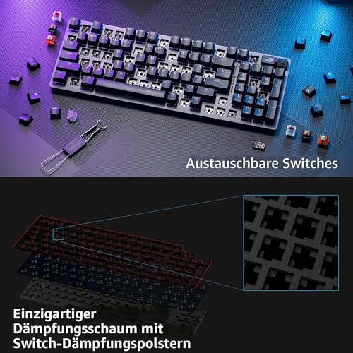ASUS ROG Strix Scope II 96 Wireless – Mechanische Gaming-Tastatur – Tri-Modus, Multifunktions-Steuerung, ROG NX Snow und Hot-Swap, 3 Neigungswinkel und Handgelenkauflage, AZERTY