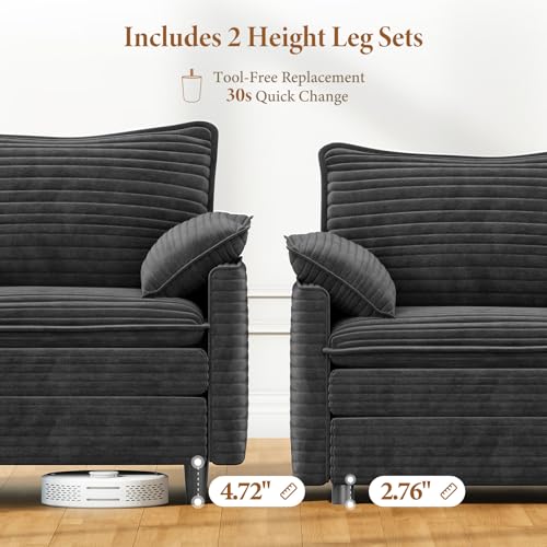 Image of Vesgantti Large Modular Sectional Sofa, Big Comfy Cloud Couch with Ottoman Deep Seat Corduroy Cloud Sofa, 8 Seater Large Sectional Couches for Living Room, Bedroom and Apartment, Gray