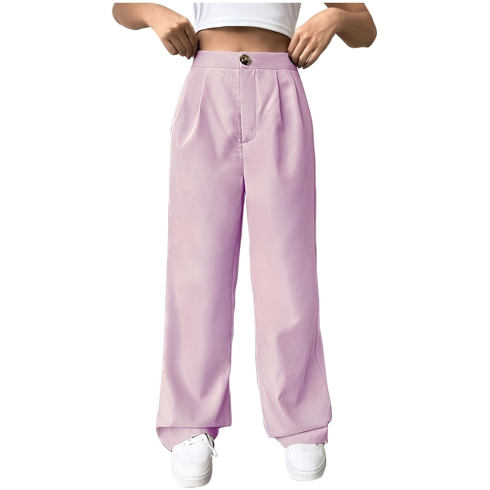 Women's Work Dress Pants Wide Leg High Waisted Casual Baggy Solid Color Slacks Business Office Long Pants with Pockets