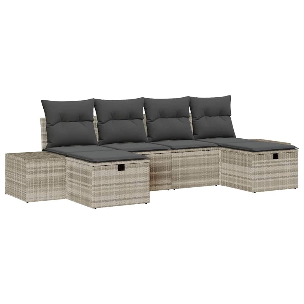 Hothingwell 6-częściowy zestaw sof ogrodowych Poly Rattan jasnoszary