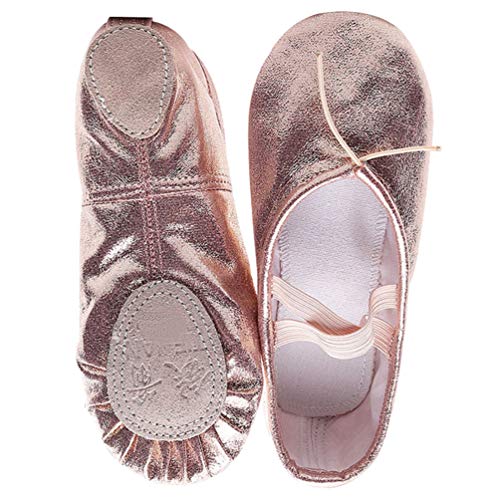 Sapatilhas de balé Exceart para meninas com brilho metálico brilhante, sapatos elásticos para ioga,