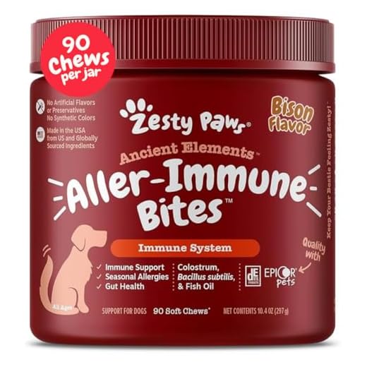 Zesty Paws Dog Allergy Relief - Anti Itch Supplement - Omega 3 Probiotics for Dogs - Digestive Health - Soft Chews for Skin & Seasonal Allergies - with Epicor Pets - Bison - 90ct