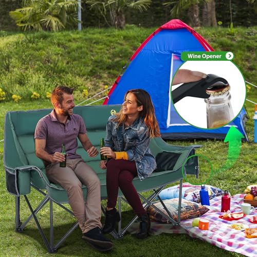 Nice C Double Padded Camping Chair, Oversized Loveseat Camping Chair, Outdoor Camping Couch for Adults, Lawn Chairs, Extra Padded, with Cup Holder, Cooler Bag, Bottle Opener (Green) - Thumbnail 7