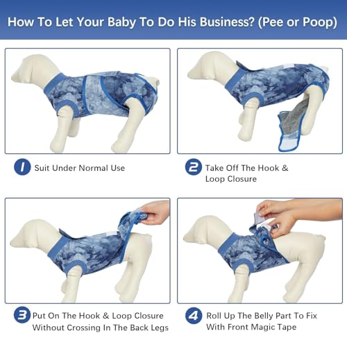Image of Kuoser Dog Surgery Recovery Suit, Anti Licking Surgical Suit for Dogs Male Neuter, Soft Dog Surgery Suit Female Spay Subsititute E-Collar Cone, Doggie Body Suits After Surgery Blue Tie Dye M