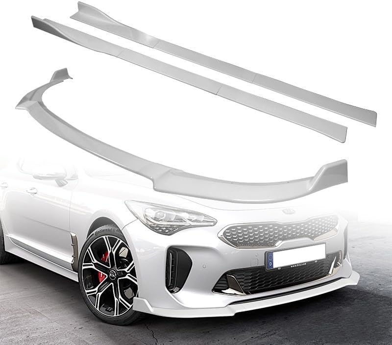9pcs Combo Front Bumper Body Kit Lip + Side Skirt Extensions Diffuser Compatible with 2018-2023 Kia Stinger 2019 2020 2021 2022 (Painted White)