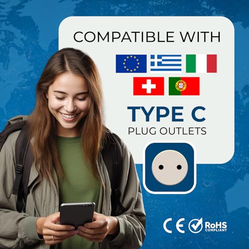 Image of OREI European Plug Adapter, Russia, Turkey & More - Type C - 2 in 1 - Perfect for Laptop, Camera Charger and More- CE, RoHS - 4 Pack - Black - 5 Years Warranty