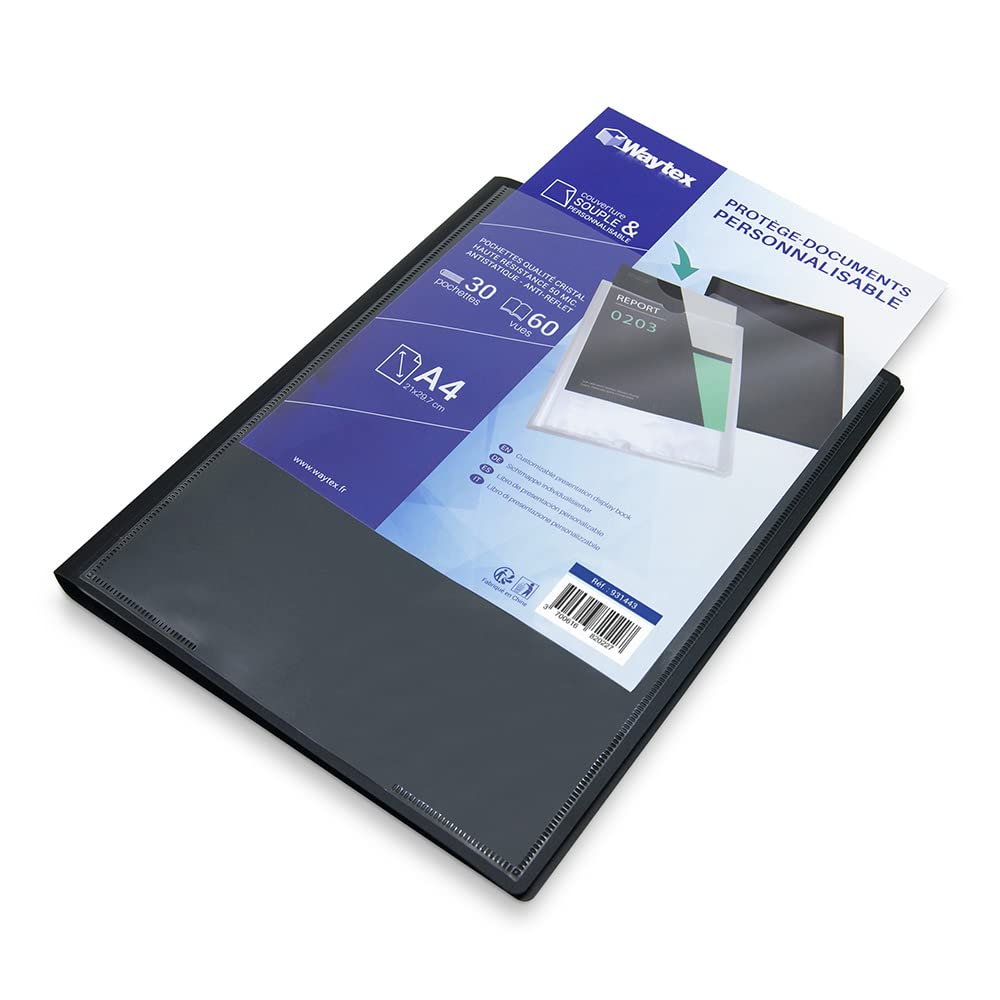 WAYTEX 931443 Document Protector A4 Customisable 60 Views 30 Pockets Polypropylene Cover Black