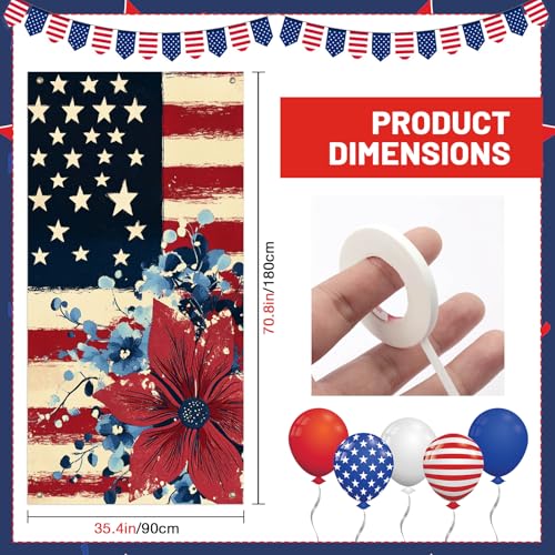Image of BlissYard 4th of July Door Cover 71x35 Inch Patriotic Front Door Cover American Flag Memorial Day Decoration July 4th Door Cover Banner Large Fourth of July Outdoor Porch Decor