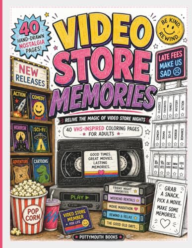 Video Store Memories: A Nostalgic Adult Coloring Book Inspired by VHS Tapes, Friday Night Rentals & Retro Movie Nights: 40+ Pages of Retro Fun ... Cards, and Classic 80s & 90s Nostalgia image 2