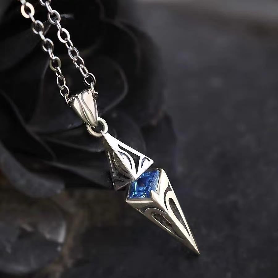 Unique Viking Necklace for Men 925 Sterling Silver Amulet Pendant Necklace Spiritual Protection Goth Jewelry Blue Zircon Triangular Prism Gemstone Totem Crystal Stone Healing Pendant Necklace - Image 3