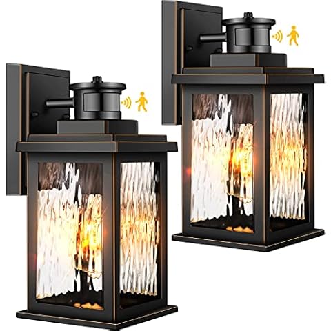 VIANIS 2 Pack Motion Sensor Outdoor Lights, Dusk To Dawn Outdoor Lighting, Modern Led Exterior Light Fixture, Anti-rust Outdoor Lantern For Front Porch, Waterproof Black Outdoor Wall Sconce For Garage Cover