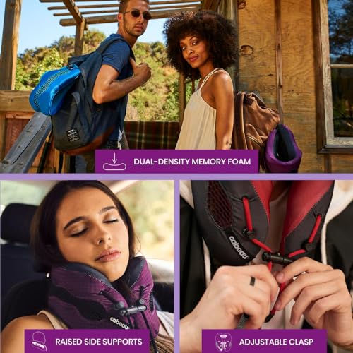 Cabeau Evolution Cool Travel Neck Pillow Cooling Airflow Vents, Memory Foam Neck Support, and Adjustable Clasp - Comfort On-The-Go with Carrying Case - Airplane, Train, Car, and Gaming (Red)