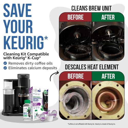 Image of Caffenu Keurig Descaling Solution and Cleaning Pods, 4-Use Combo Bundle (Pack of 2)