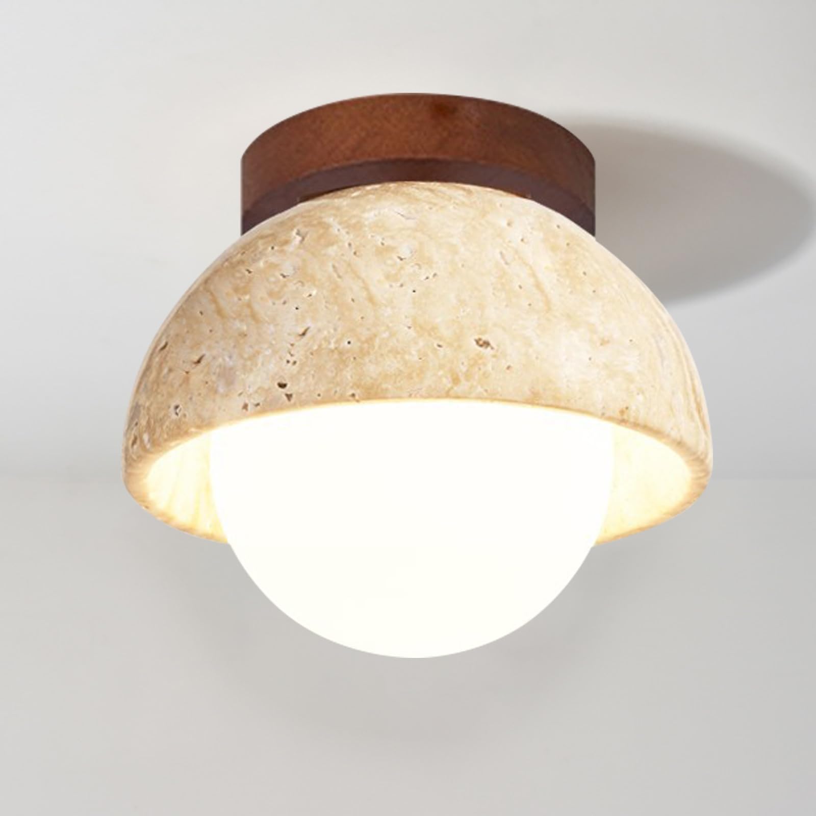 TOKTOP Vintage Creativity Travertine Natural Yellow Lampshade Chandelier G9 Wood Ceiling Lamp for Living Room Kitchen Hallway Bedroom White Light