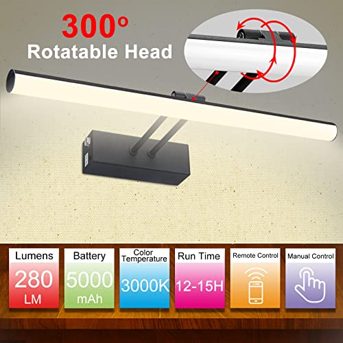 Howmzon Battery Picture Lights,Rechargeable Painting Light With Dimmable And Timer,16" Metal Art Lighting,Head Rotatable Wall Sconce Accent Lights For Wall Gallery Photots Frame (Black) #TOP2