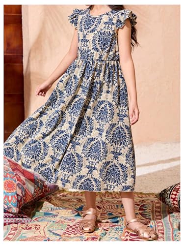 Floerns Girl's Summer Floral Midi Dress Ruffle Cap Sleeve Beach Vacation A Line Dresses2