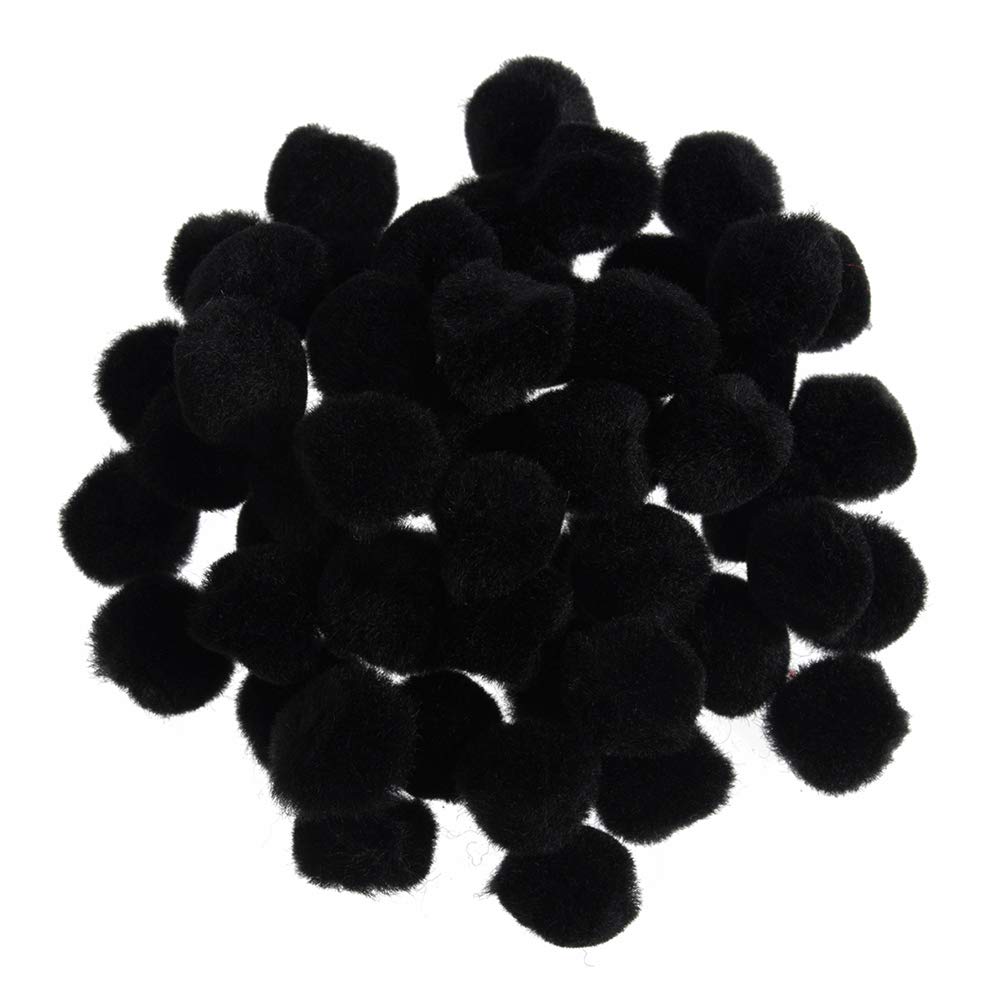 100 Black 12mm Craft Pom Poms | Fluffy Acrylic Pompoms