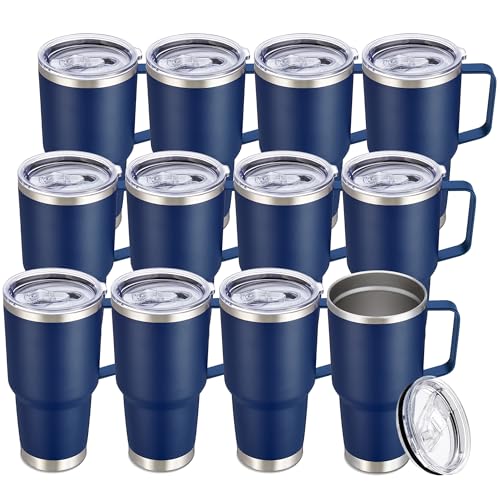 Image of 30 oz Stainless Steel Tumblers Bulk with Handle and Lid, 12 Pack