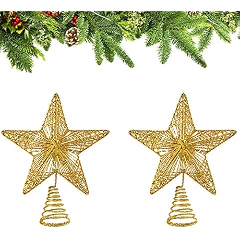 Weihnachtsbaumspitze,Yiyifor 2Pcs Weihnachtsbaumspitze aus Metall Weihnachtsbaum Topper Star Christbaumspitze Stern Weihnachtsbaumspitze aus Draht Sternspitze Cover