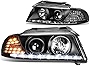[Halogen Model] 3D LED DRL Projector Headlight Lamps Assembly Compatible with Audi A4 Quattro 99-01, Driver and Passenger Side, Black Housing Clear Lens