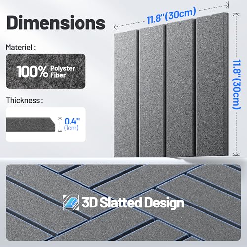 Image of 20 Pack Sound Proof Foam Panels for Walls, Acoustic Panels Self-Adhesive | 12 inch X 12 inch X 0.4 inch Slatted Soundproof Wall Panel, High Density Sound Absorbing Panel for Gaming Recording Studio Decor-Black