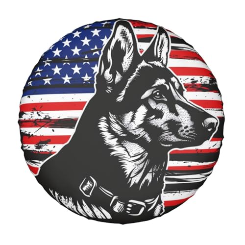 Image of German Shepherd American Flag Spare Tire Cover for Rv Trailer Camper- Waterproof Wheel Protectors Cute Wheel Cover Universal Fit for Truck SUV Travel Camping Outdoor-17 inch