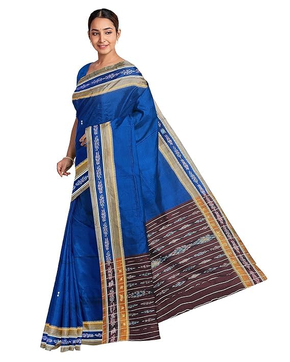 Image of Sambalpuri Handloom Saree Women's Cotton Saree Odisha Handloom Handmade Pure Cotton Khandua Natural Cotton Ikat Sambalpuri Saree For Women Ikat Handloom Saree For Women
