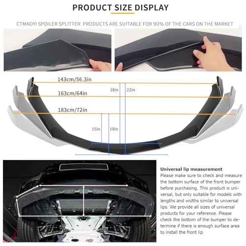 5-Section Universal Front Bumper Lip Spoiler, Gloss Black ABS Splitter for Sedan Coupe Hatchback, 56-72 Inch Adjustable Body Kit - Image 5
